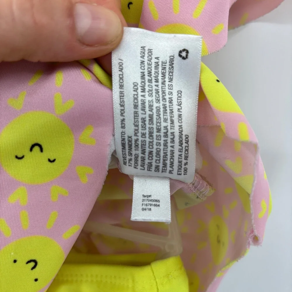 Cat & Jack Swimsuit Toddler Girls 4T Pink Sun Print Ruffle Swim Dress Summer